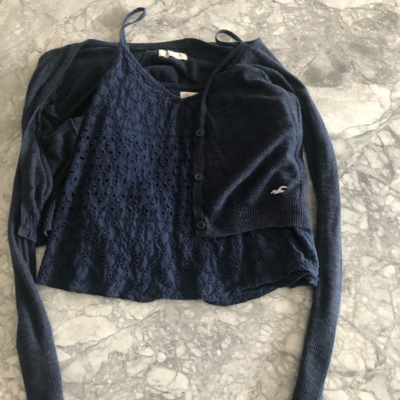 navy tank top and matching cardigan